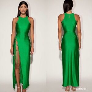 New Mother of All Nela dress Revolve maxi deep high slit tie sculpt green large